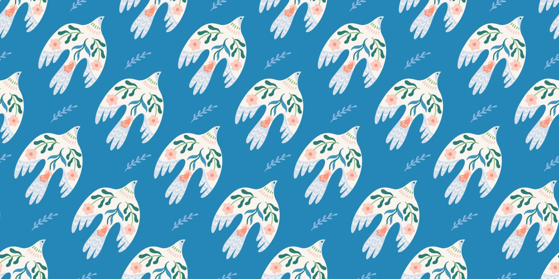 Doves of peace. Vector seamless pattern. Background for paper, packaging, wallpaper, fabric and other surfaces