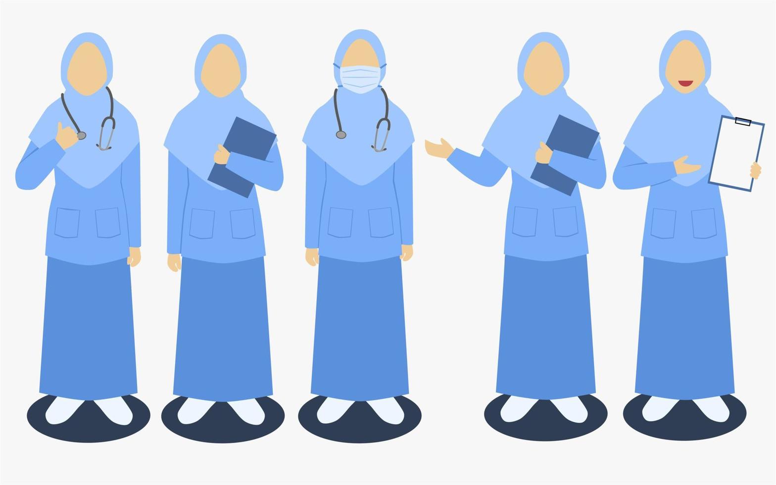 Set of Muslim Nurse Character on Different Pose vector