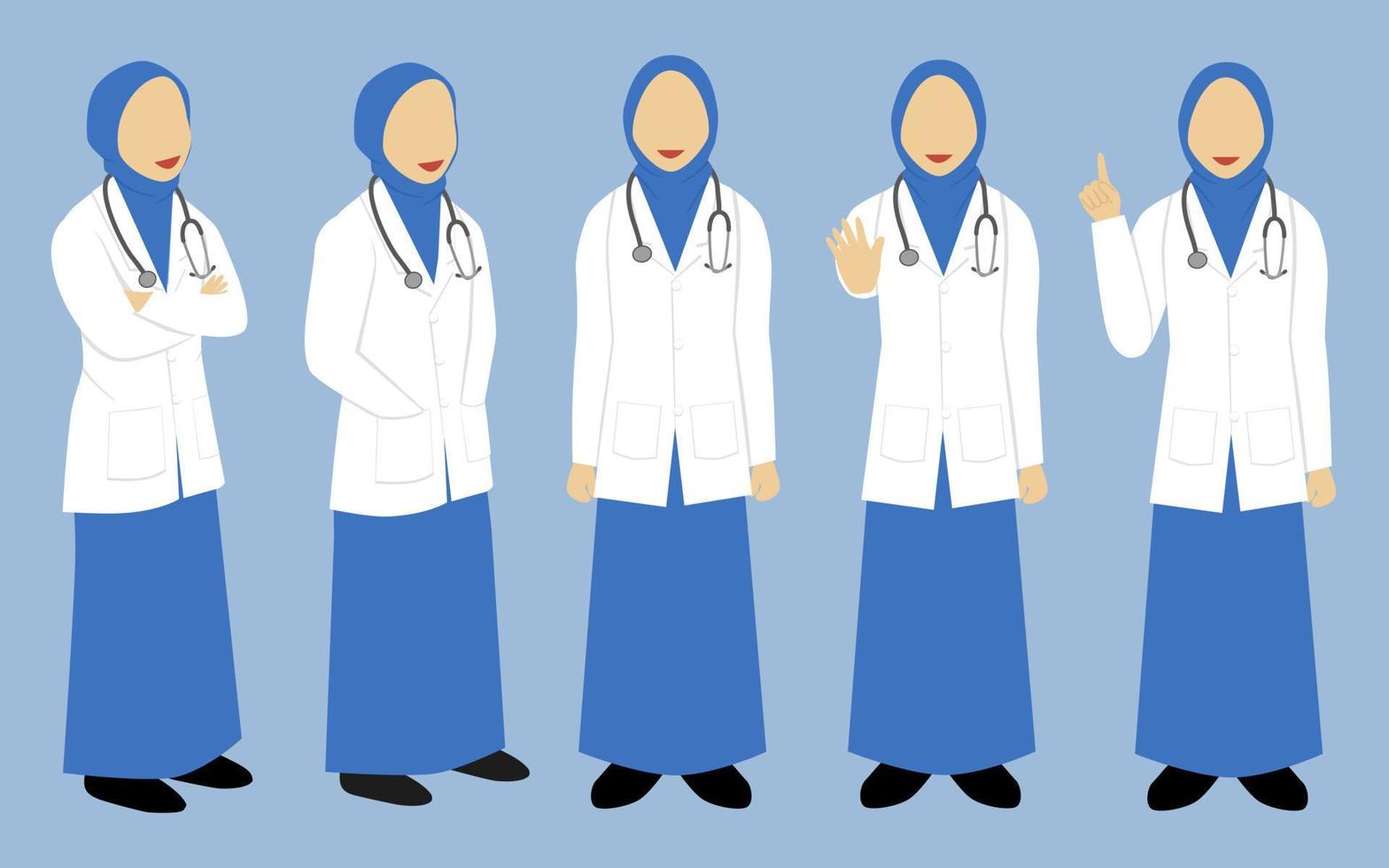 conjunto de ilustración sin rostro de personaje médico mujer musulmana vector