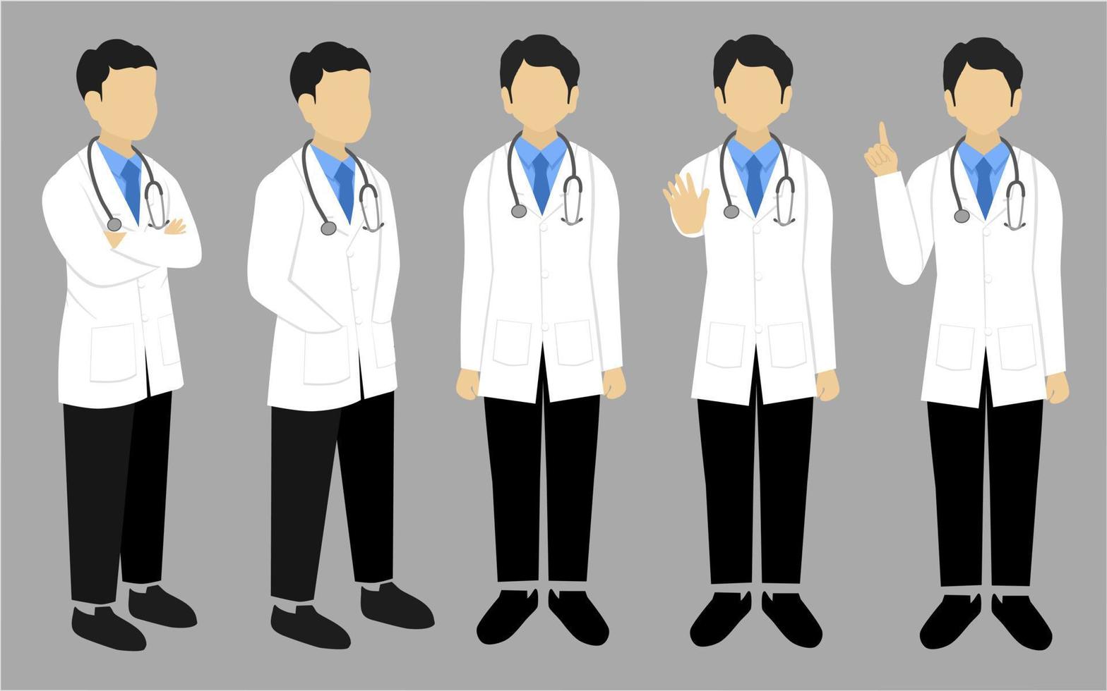 Set of male doctor character faceless  illustration vector