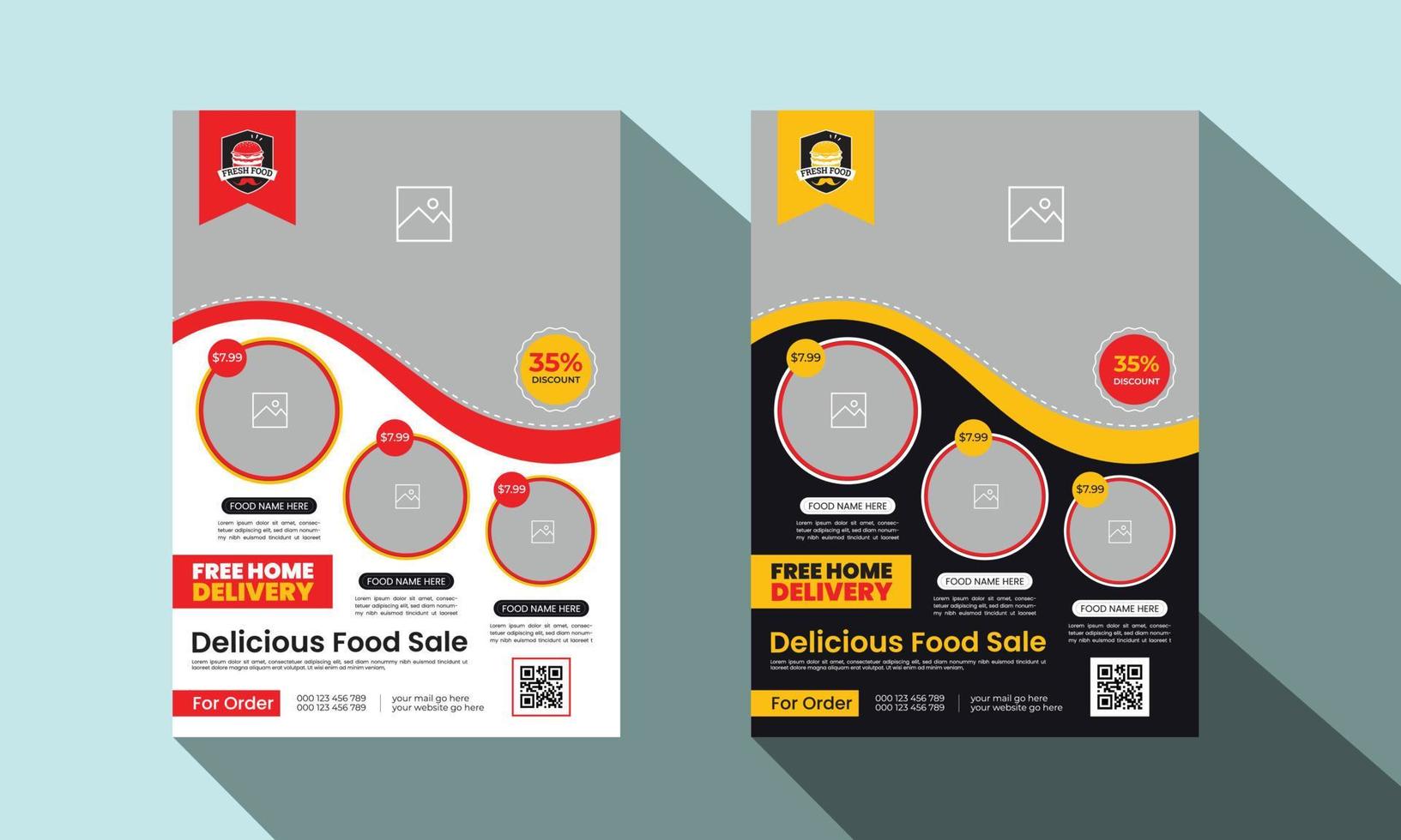 Eye catching, Modern, Professional and Creative food banner, flyer or template design with circle, rectangle, hexagon and triangle A4 layout vector