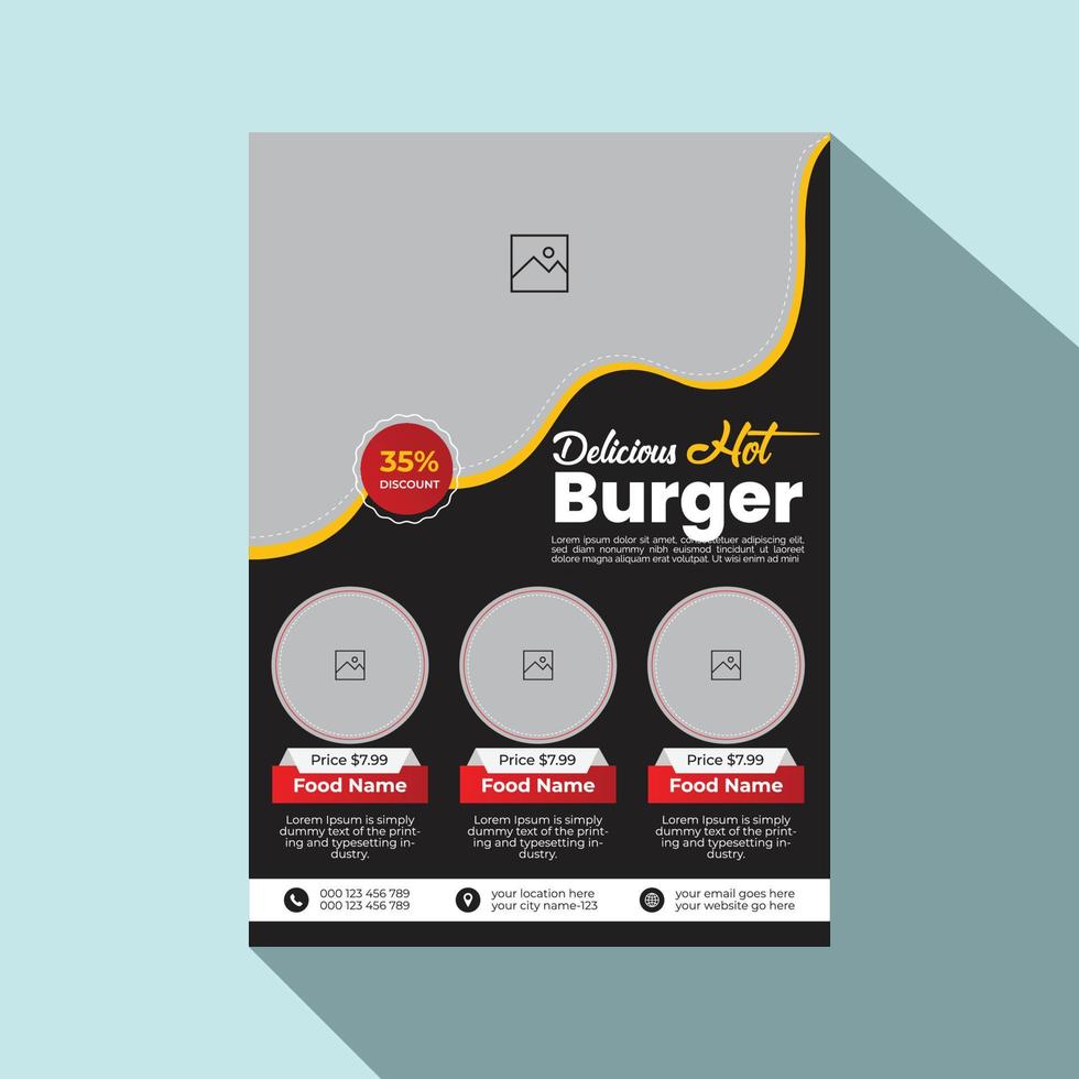 Eye catching, Modern, Professional and Creative food banner, flyer or template design with circle, rectangle, hexagon and triangle A4 layout vector