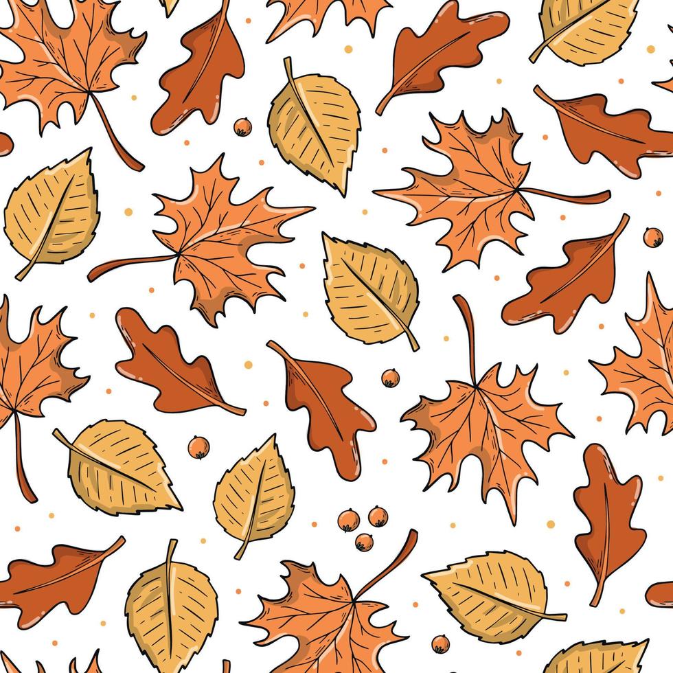 Autumn and thanksgiving seamless pattern with falling leaves. Good for wrapping paper, textile prints, stationary, nursery decor, apparel, scrapbooking, etc. EPS 10 vector