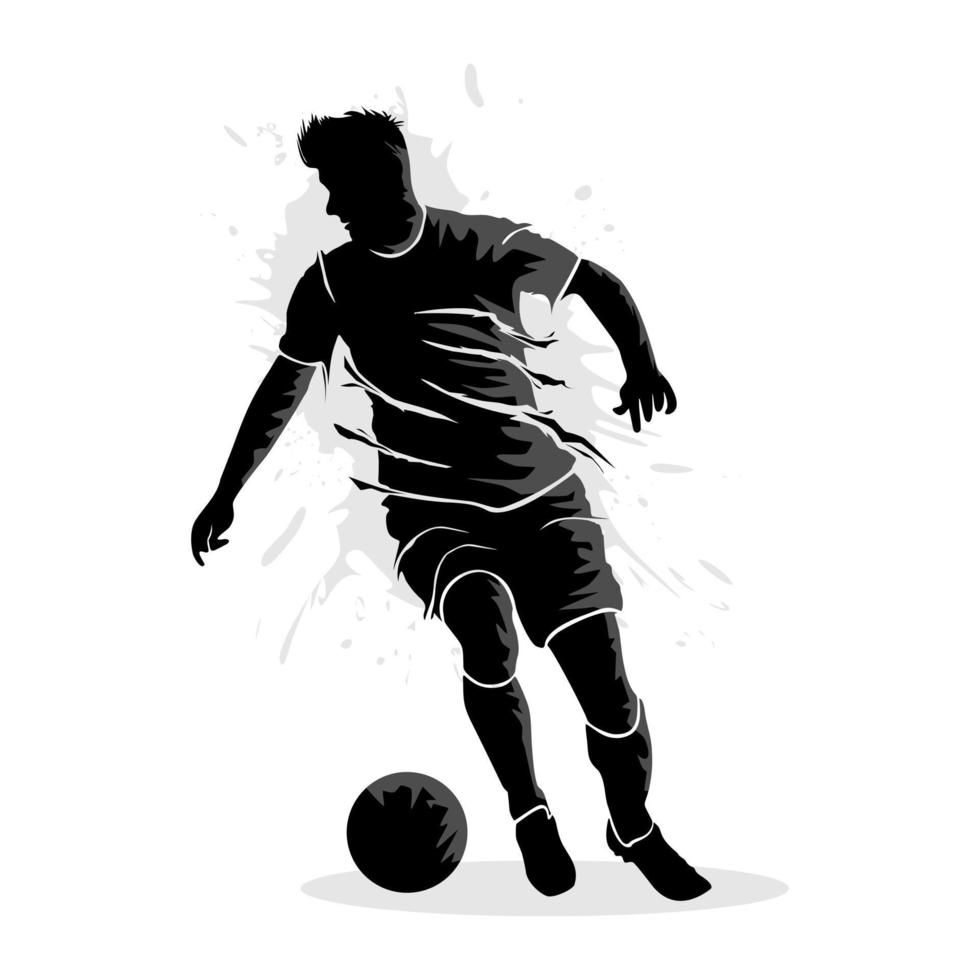 Abstract silhouette of male soccer player dribbling a ball vector illustration design