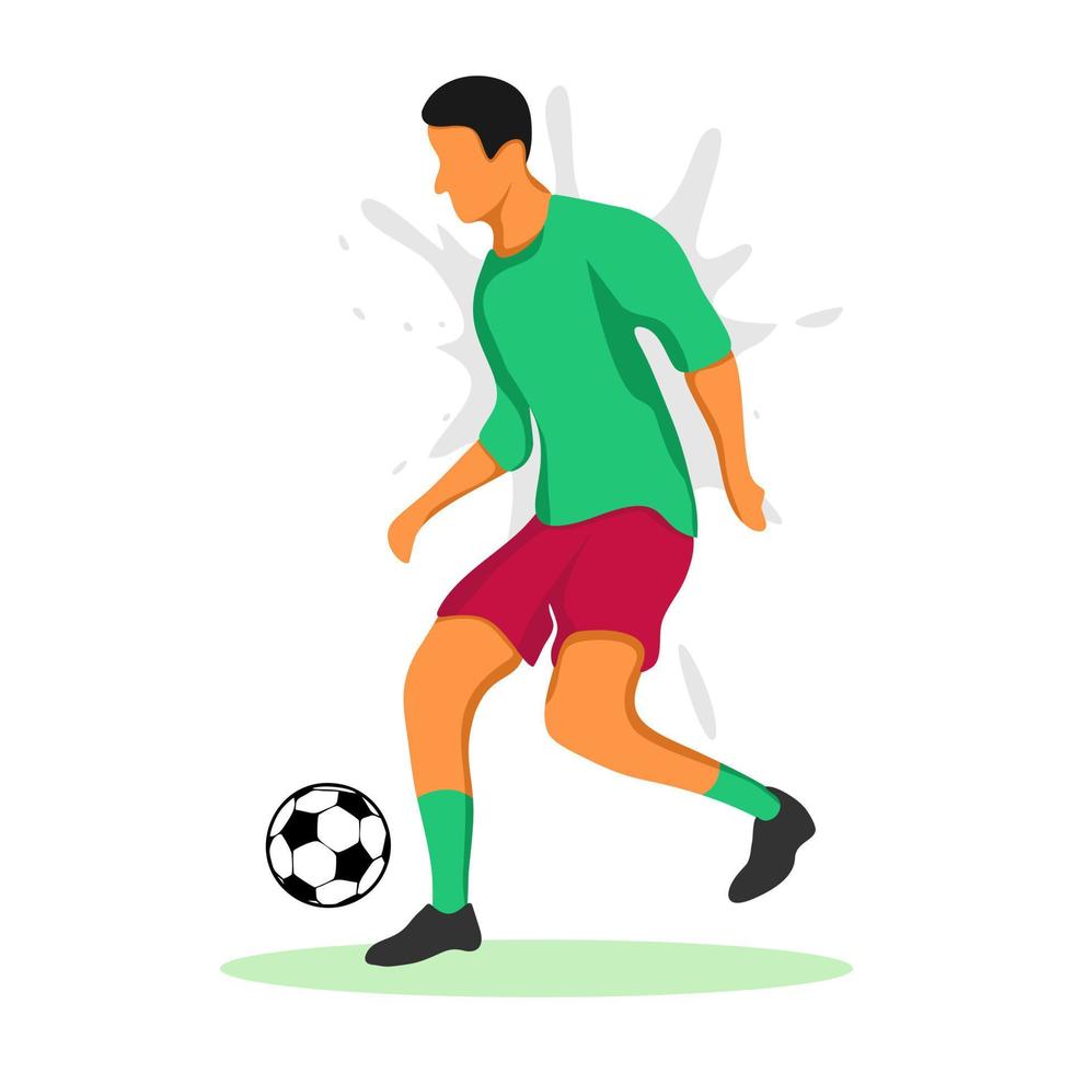 jugador de fútbol de estilo plano regateando una pelota. ilustración vectorial vector