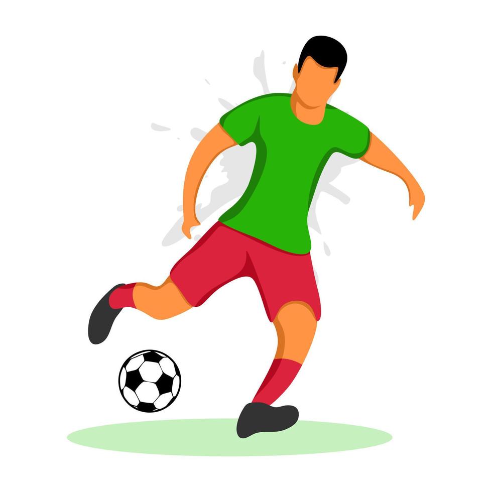 Cartoon flat style football player illustration kicking a ball vector