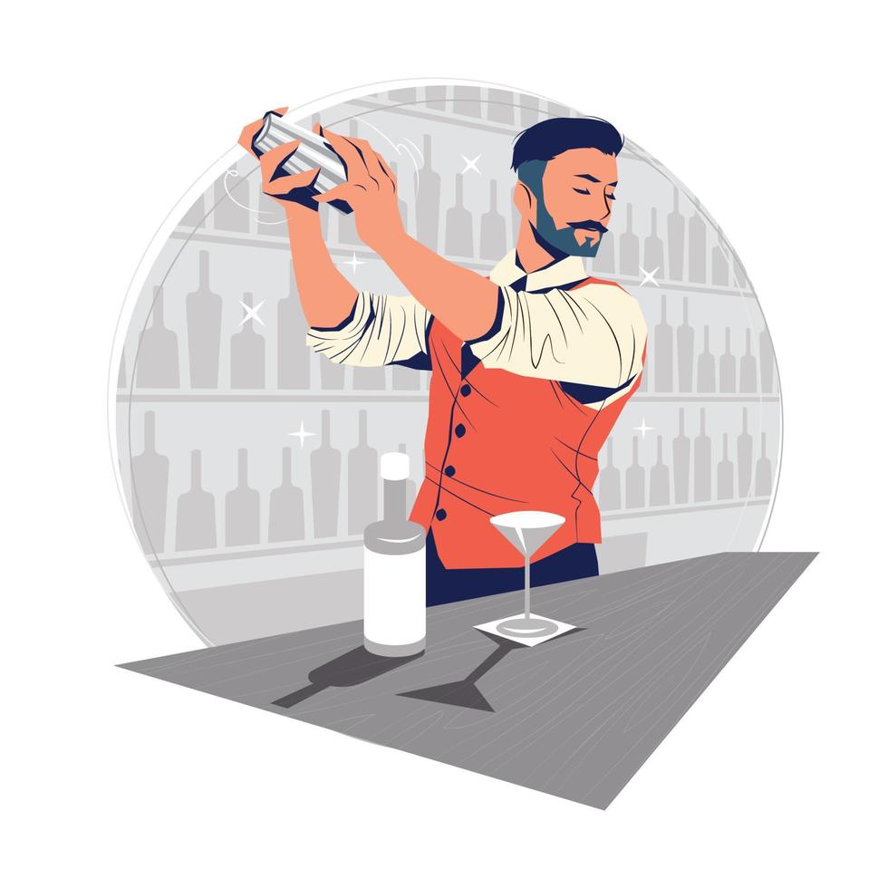 Bartender Mixing a Cocktail Drink with Cocktail Shaker Concept vector