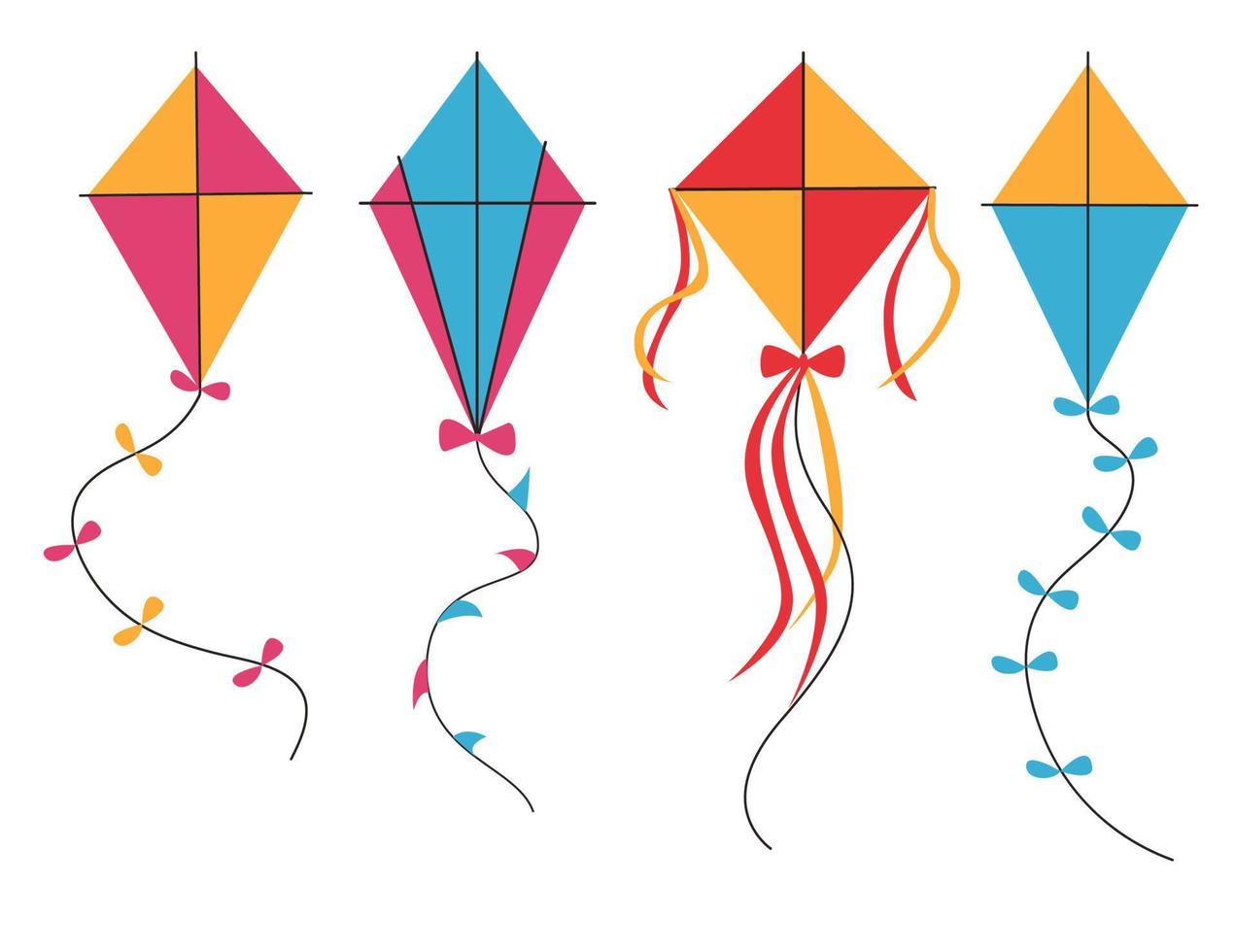 Kite, Summer outdoor activity, kite festival flying, vector collection