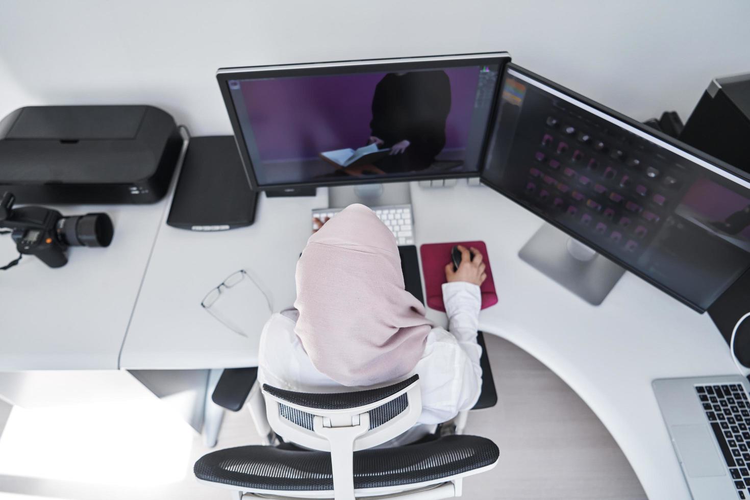 Arabic creative professional  working at home office top view photo