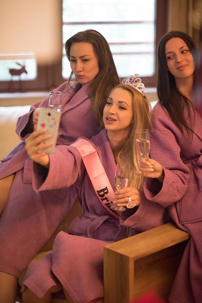 girls doing Selfy on  bachelorette party photo