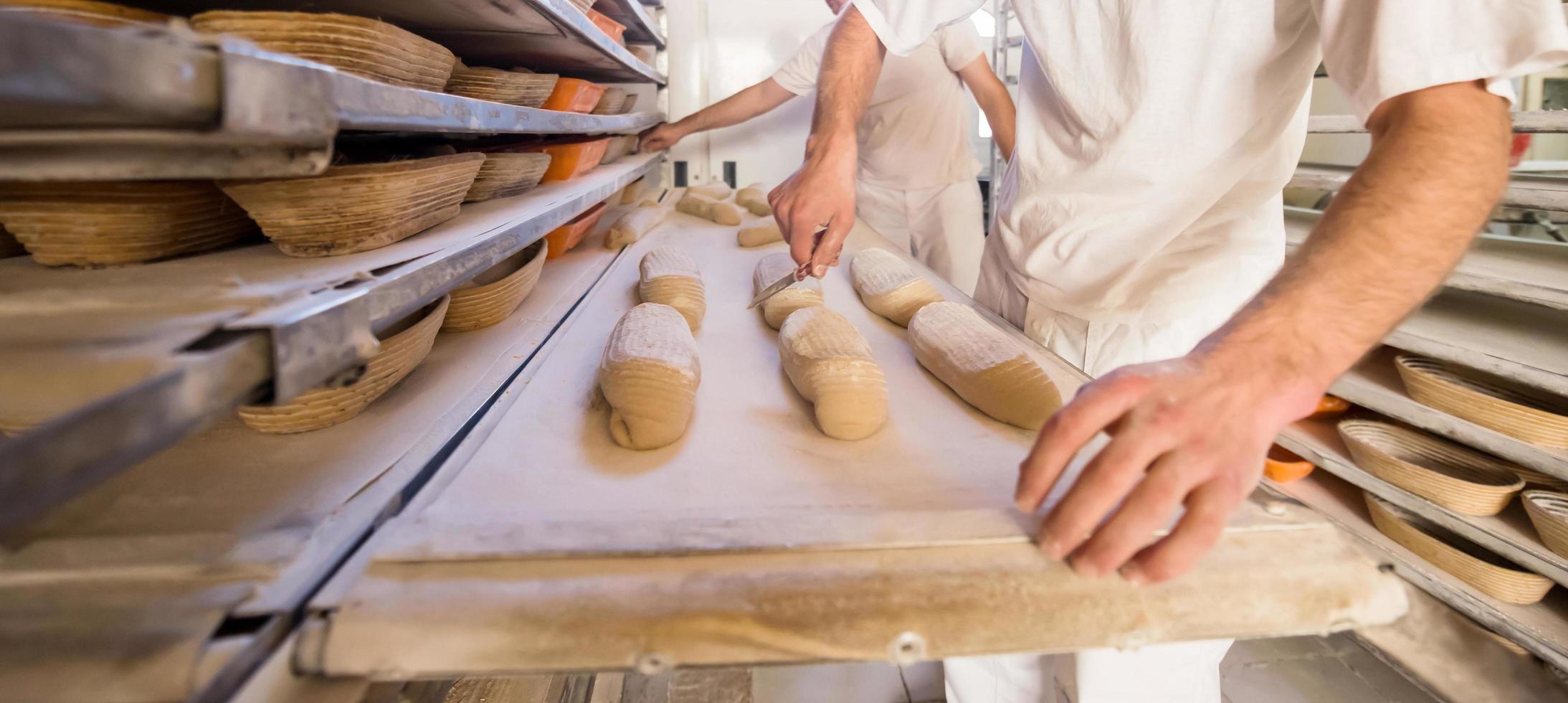 bakers preparing the dough photo