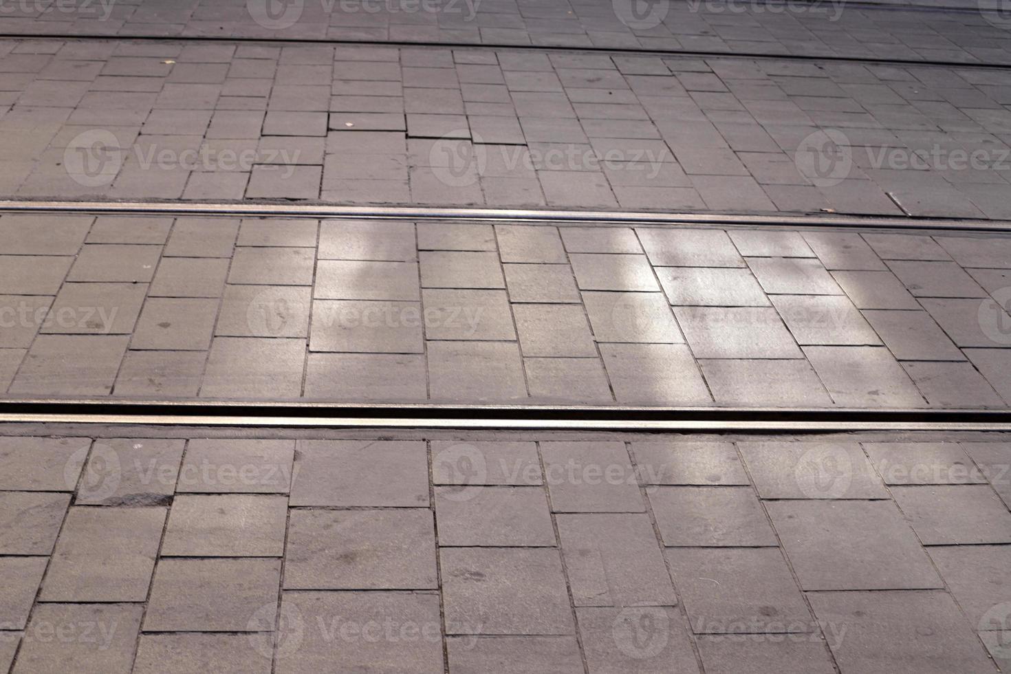 Tram tracks and rails of the Jerusalem Tramway. photo