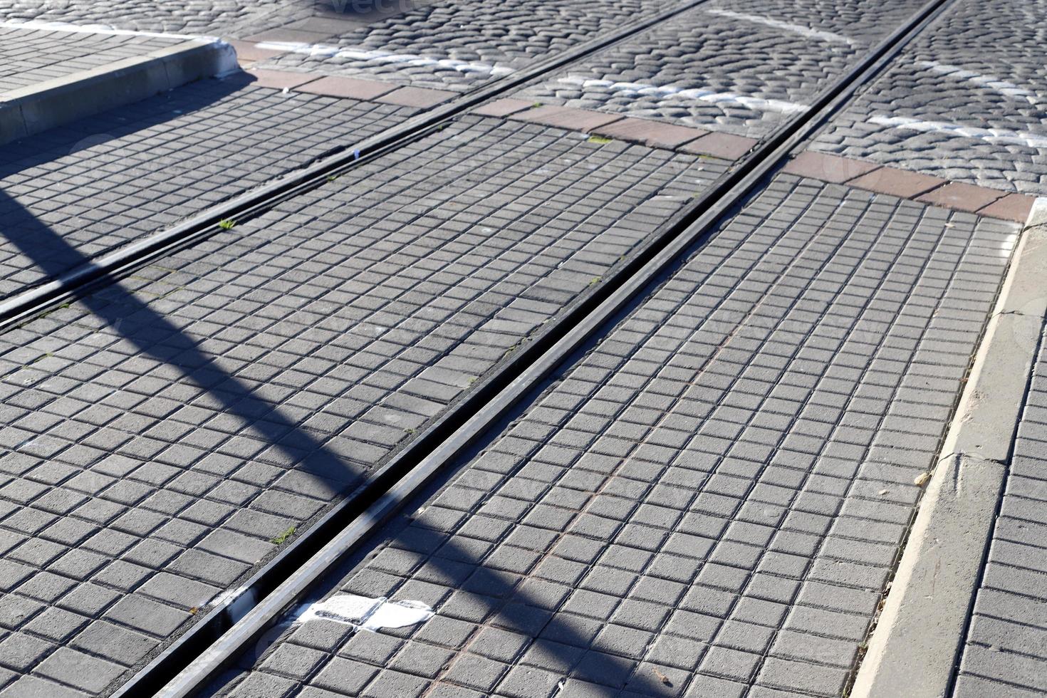 Tram tracks and rails of the Jerusalem Tramway. photo