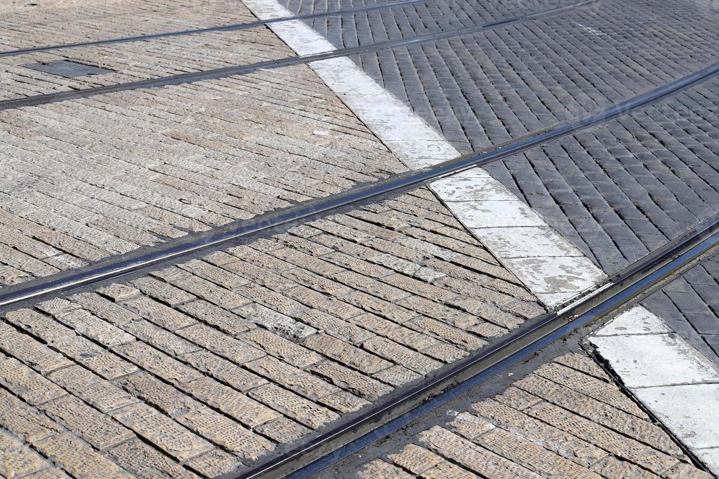 Tram tracks and rails of the Jerusalem Tramway. photo