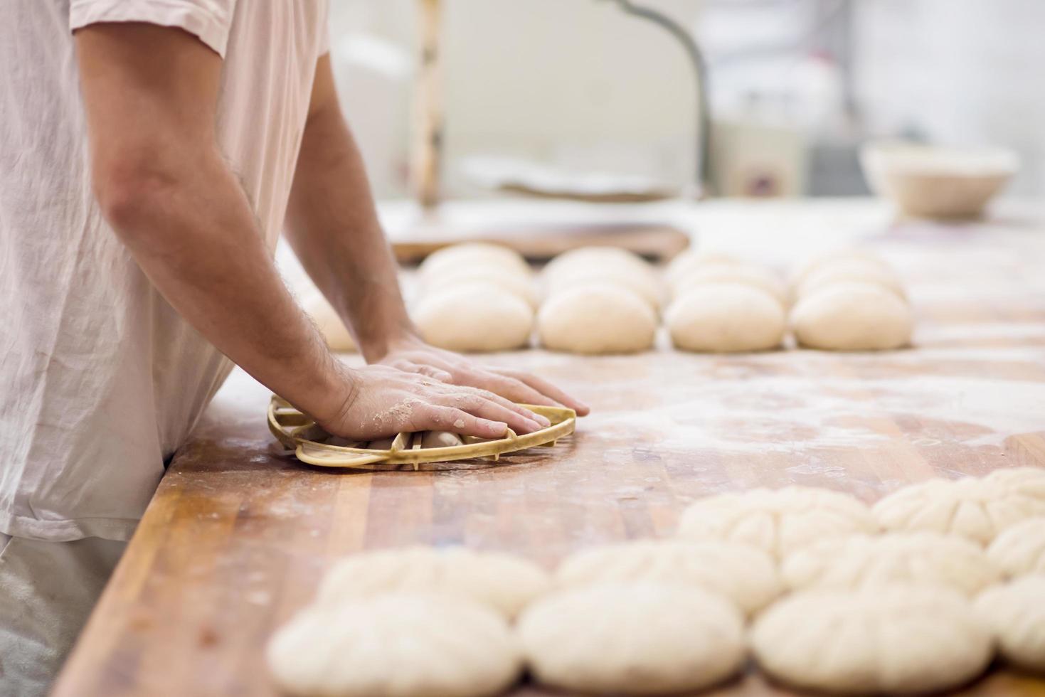 bakery worker preparing the dough photo