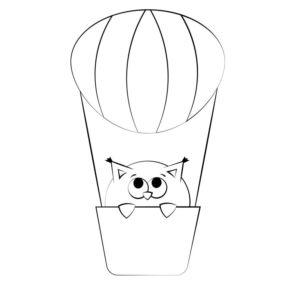 Cute cartoon Owl in an inflatable Balloon in black and white vector