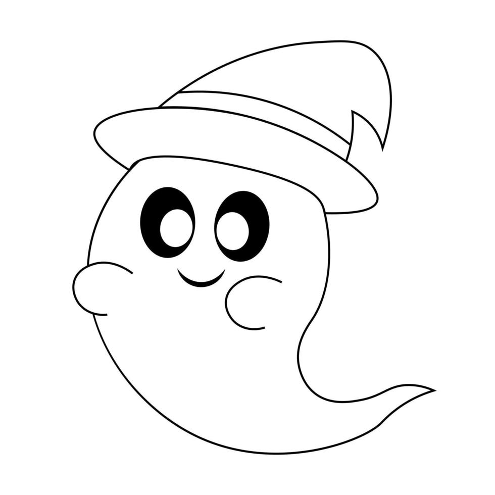Cute Ghost with watch hat. Draw illustration in black and white vector
