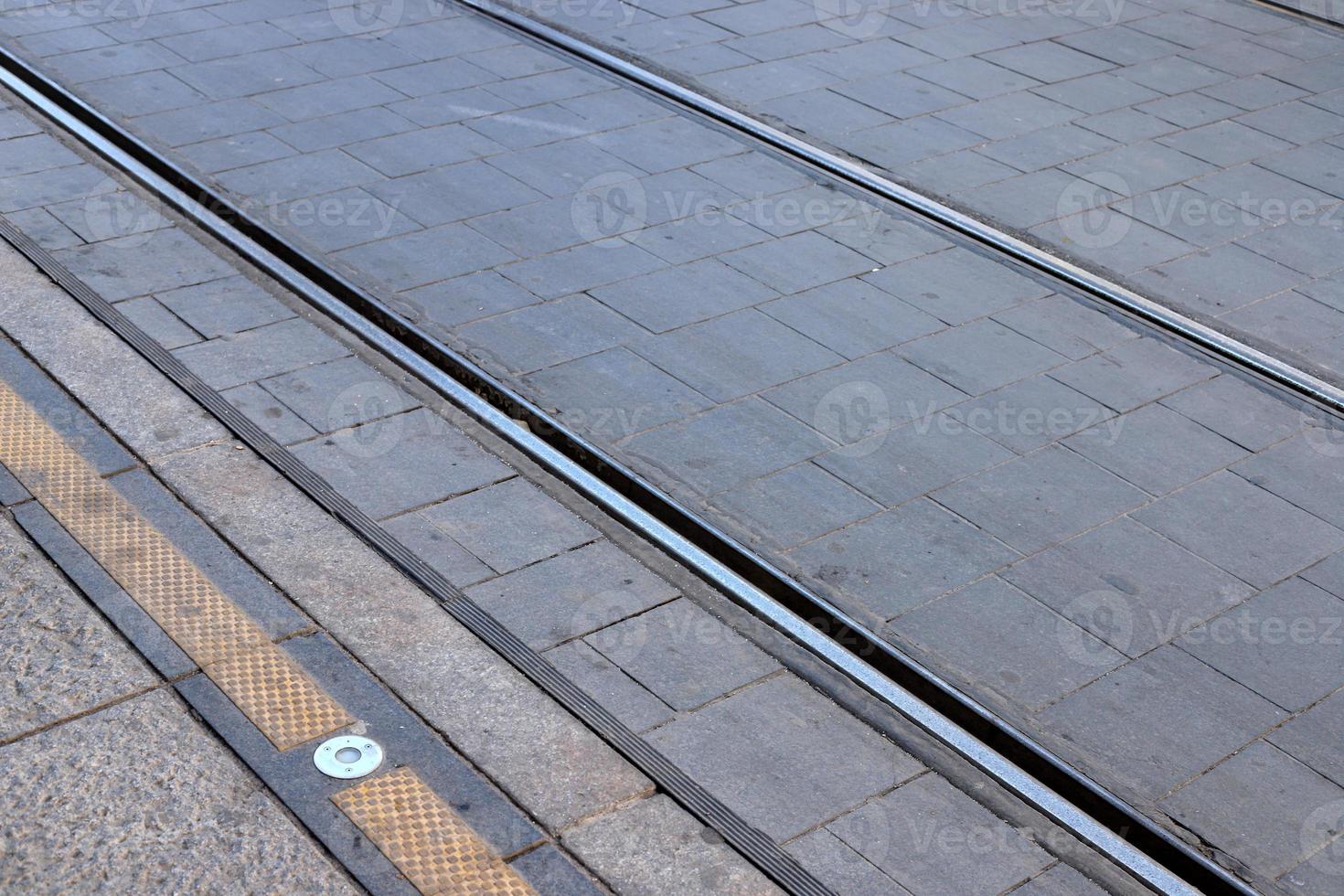 Tram tracks and rails of the Jerusalem Tramway. photo