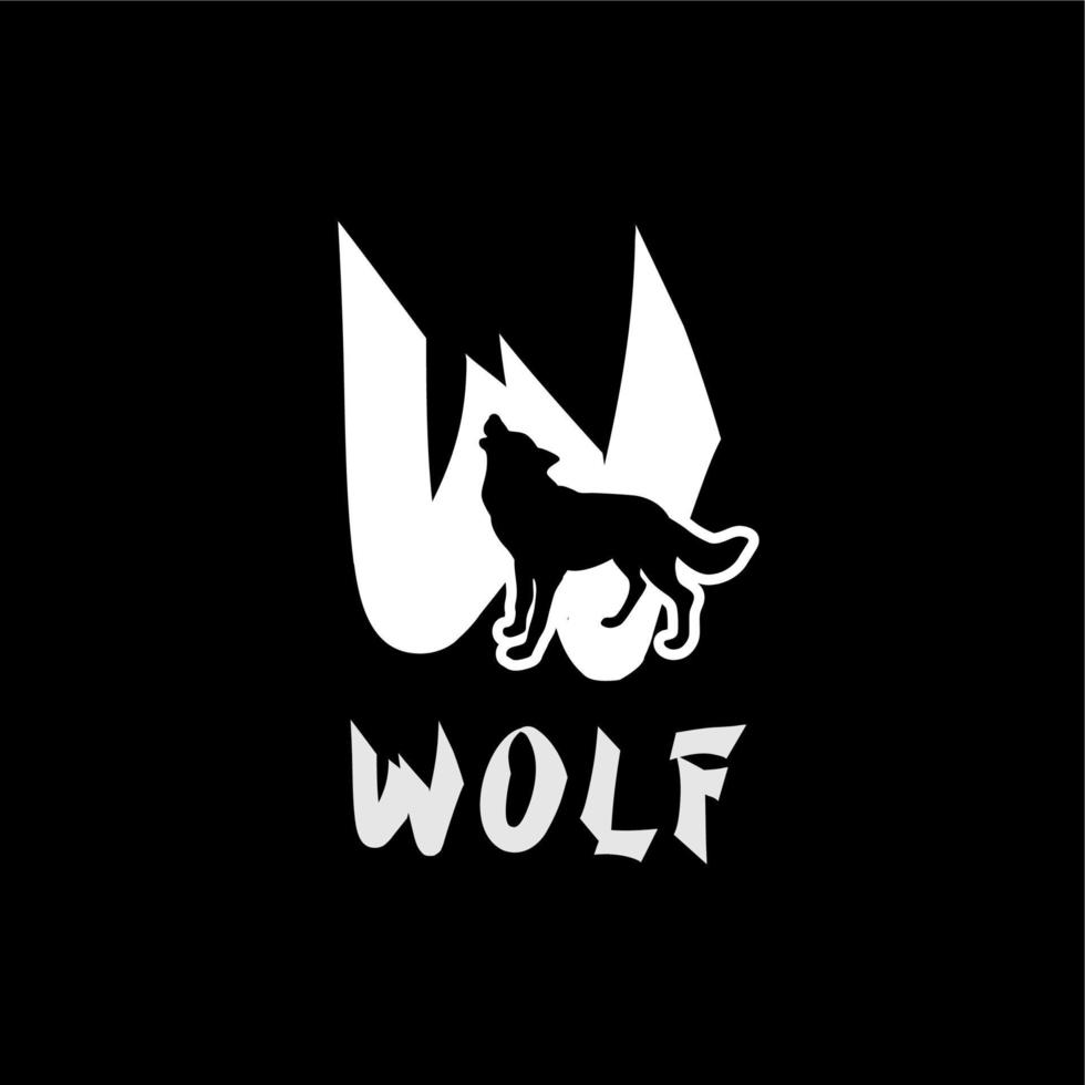 Letter W with Wolf Silhouette For Wildlife Logo vector