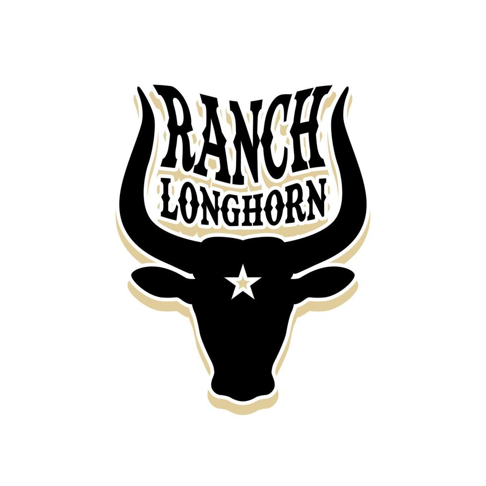 Western Longhorn Bull Cow Buffalo Head silhouette For Ranch Livestock Logo Design vector