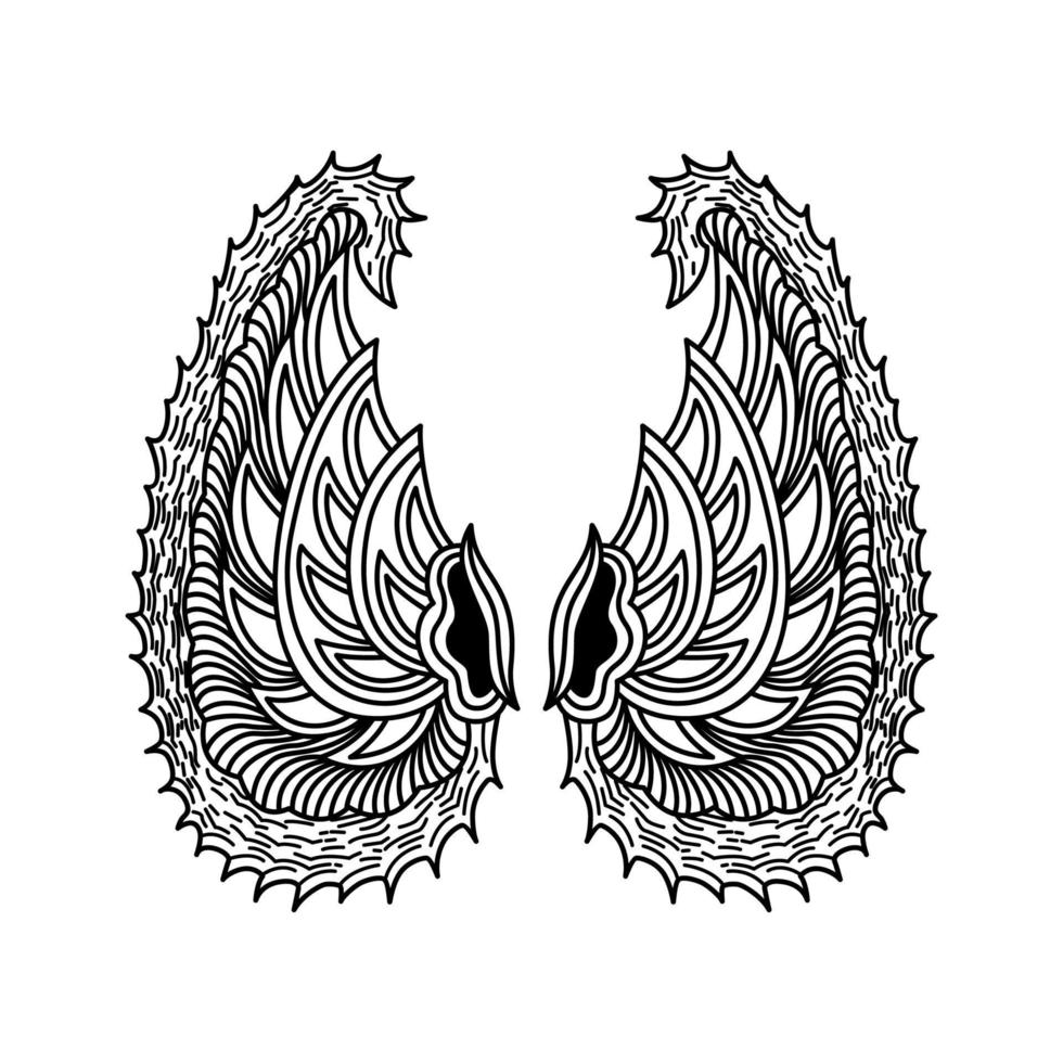 Batik Artistic Design Drawing Wings Vector Design