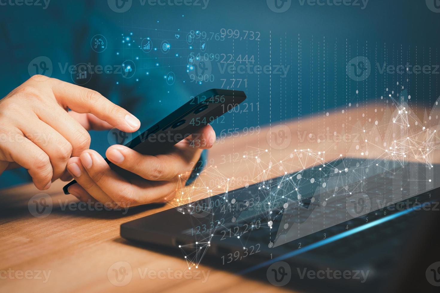 Businessman analyzing forex trading graph financial data. Business finance technology and investment, Stock Market Investments Funds and Digital Assets concept. photo