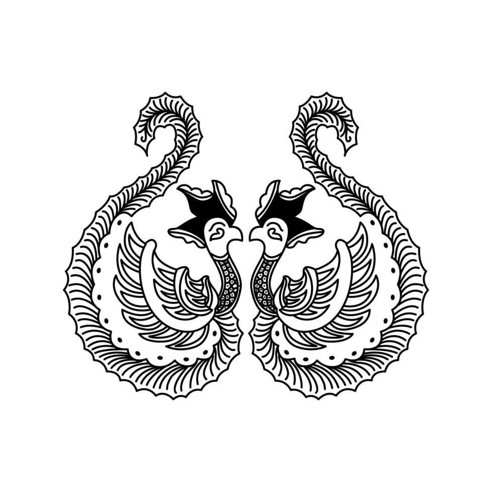 Artistic Batik Line Drawing Bird Fowl Design Inspiration vector