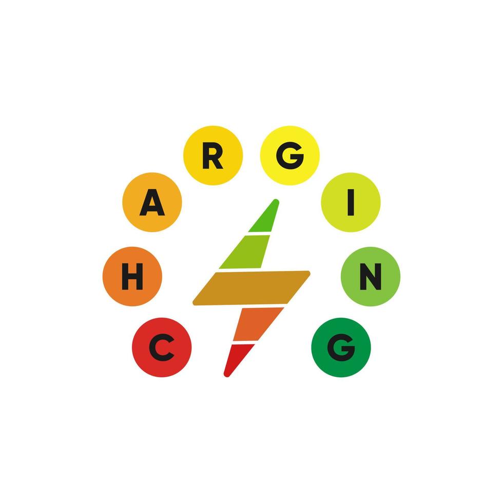 Rainbow Battery Charging typography logo illustration With Lightning For Level Battery Symbol vector