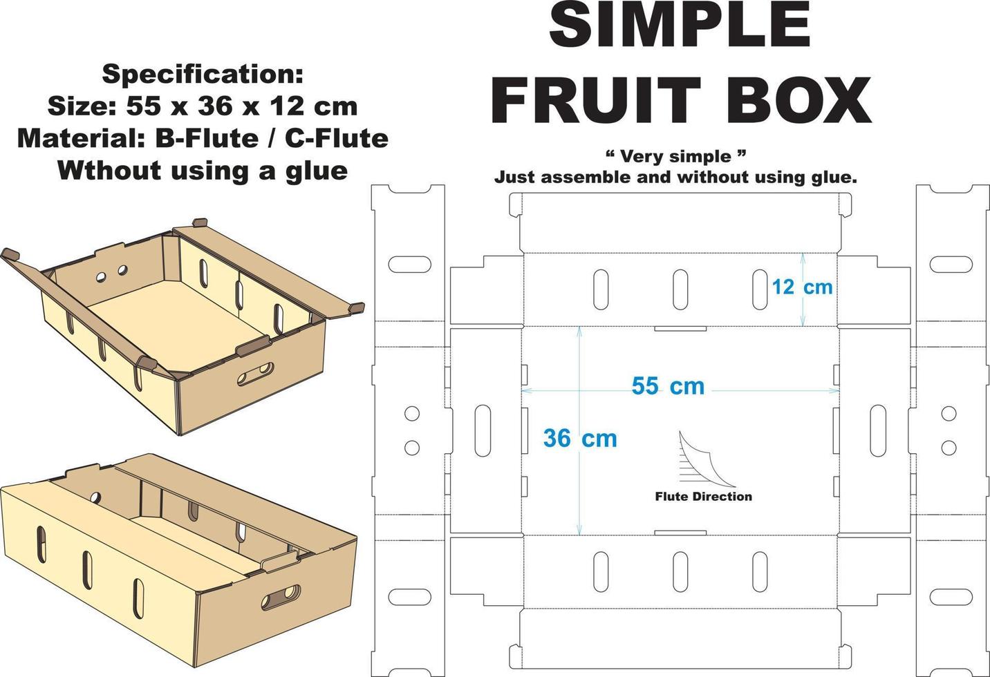 Caja de frutas muy fuerte y elegante. equipado con orificios en los lados derecho e izquierdo de la caja para facilitar el levantamiento. vector