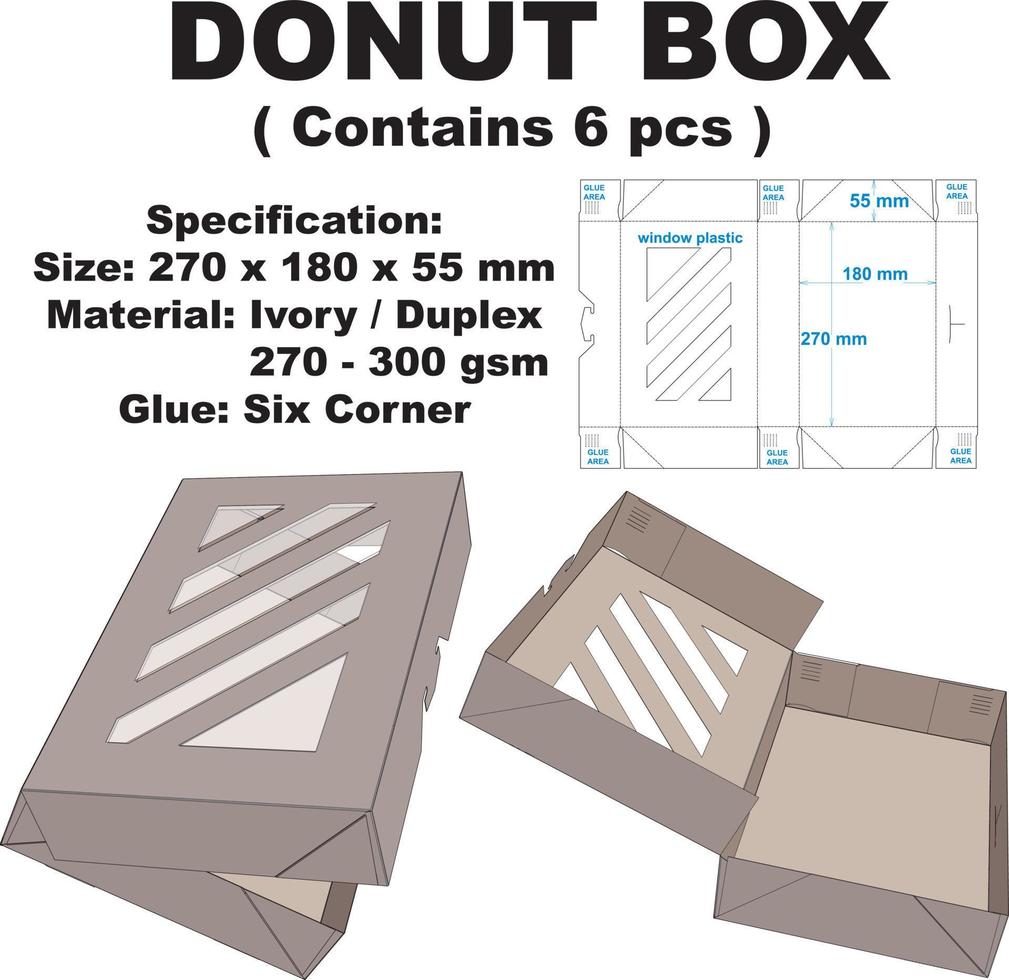 caja de donas muy fresca y simple. Además de su forma atractiva, esta caja también es fácil de transportar. esta caja también se puede utilizar para cajas de pasteles, cajas de pan, loncheras y bocadillos. vector