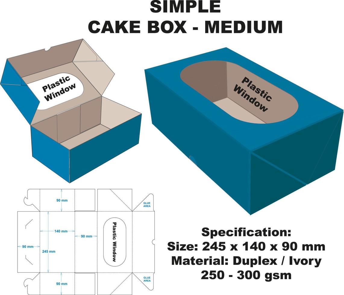 caja de pastel empaquetada muy fresca y simple. Además de su forma atractiva, esta caja también es fácil de transportar. esta caja también se puede utilizar para cajas de alimentos, pan y bocadillos. vector