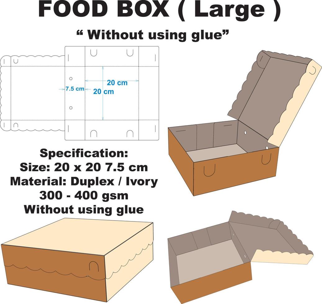 caja de comida fresca envasada. además de su forma atractiva, esta caja también es muy simple y fácil de montar sin usar pegamento. esta caja también se puede utilizar para pastel, pan y caja de aperitivos vector