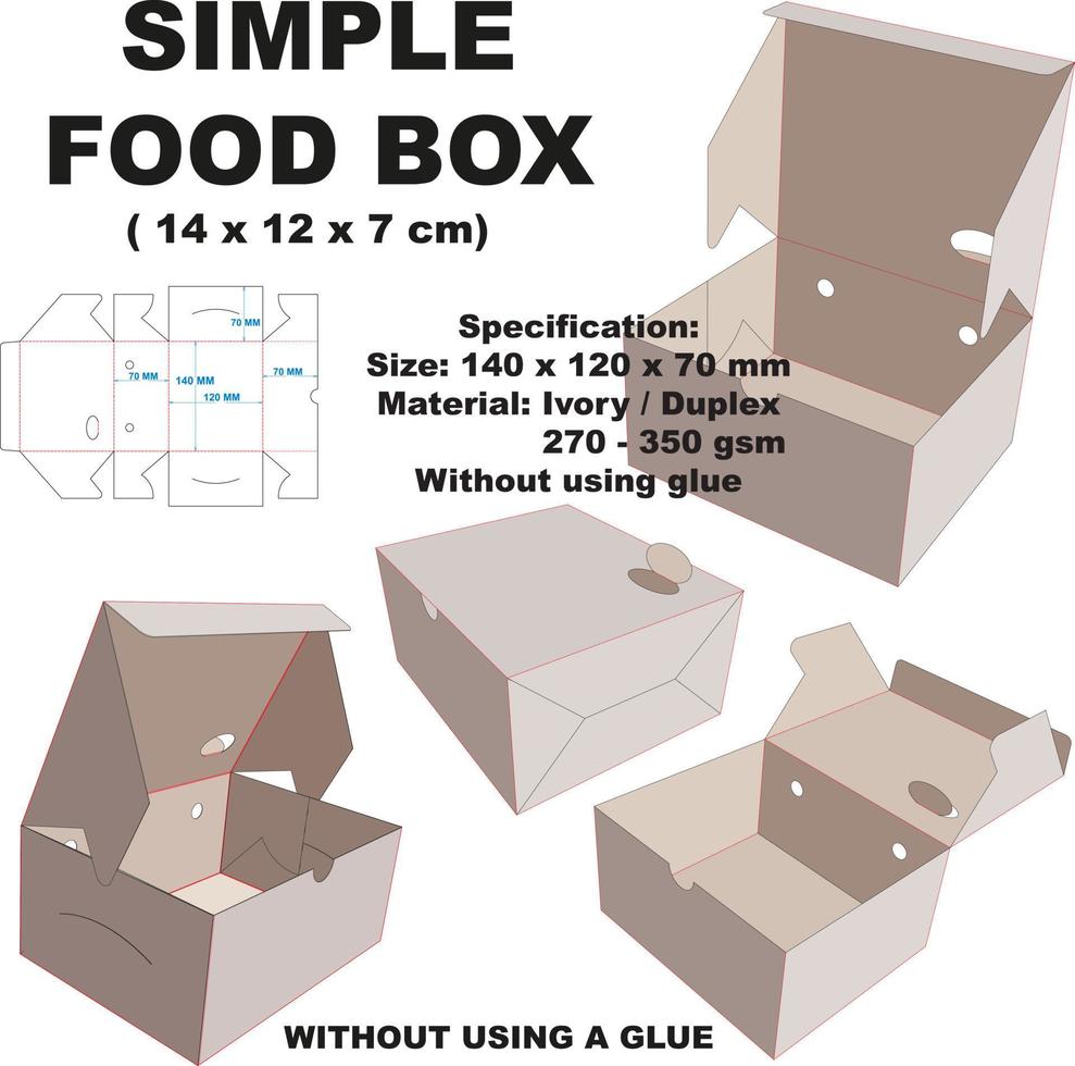 lonchera empaquetada fresca. además de su forma atractiva, esta caja también es muy simple y fácil de armar sin usar pegamento. esta caja también se puede usar para pasteles, pan y bocadillos. vector