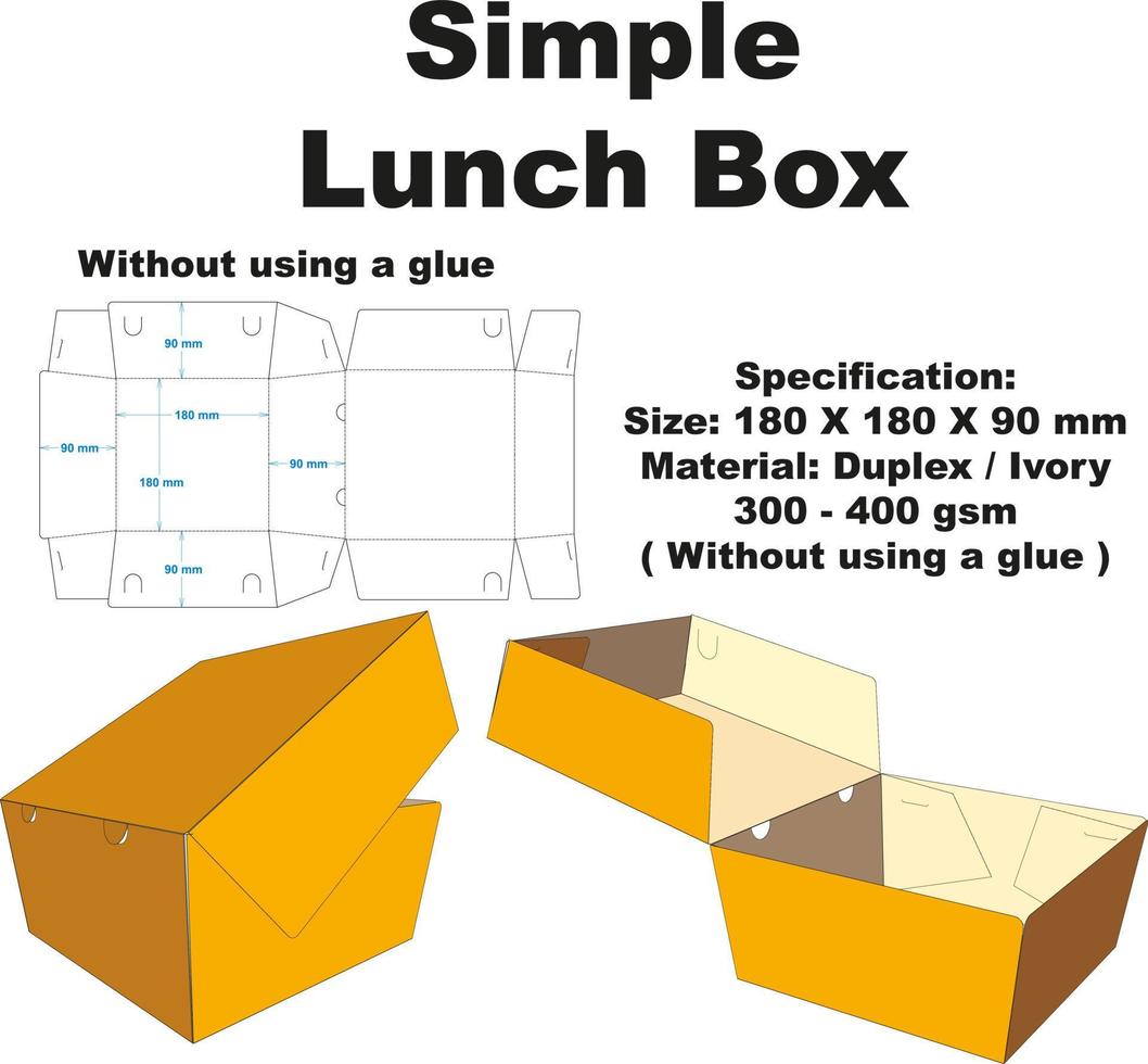 lonchera empaquetada fresca. además de su forma atractiva, esta caja también es muy simple y fácil de montar sin usar ningún tipo de pegamento. esta caja también se puede utilizar para tartas, pan y aperitivos. vector