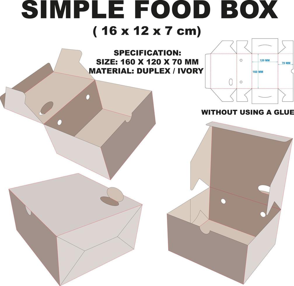 lonchera empaquetada fresca. además de su forma atractiva, esta caja también es muy simple y fácil de armar sin usar pegamento. esta caja también se puede usar para pasteles, pan y bocadillos. vector