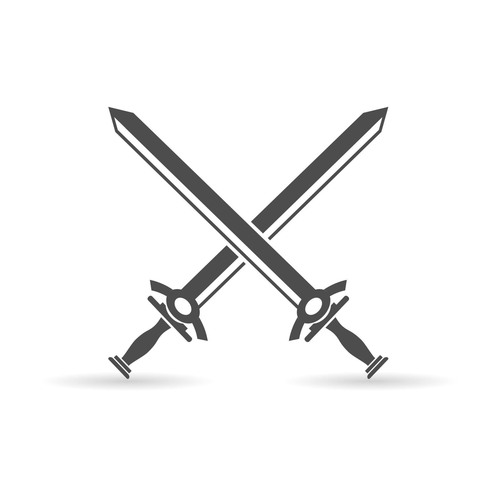 Monochrome vintage icon crossed swords. Simple shape for design logo,  emblem, symbol, sign, badge, label, stamp. Hand drawn vector illustration.  Military weapons, isolated on white background. Stock Vector