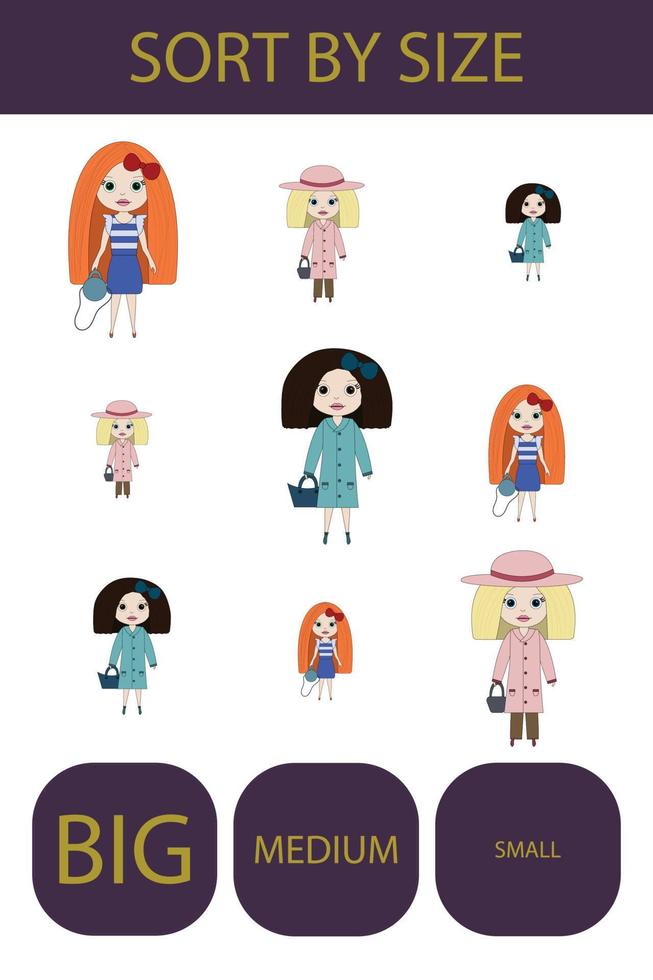 WebMatch the girls by size large, medium and small. vector