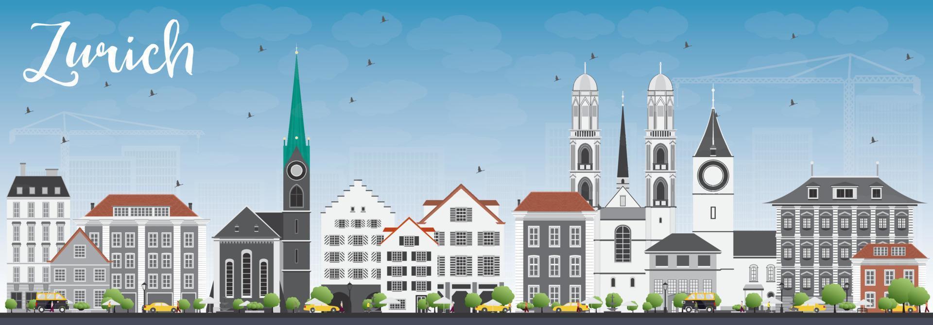 Zurich Skyline with Gray Buildings and Blue Sky. vector