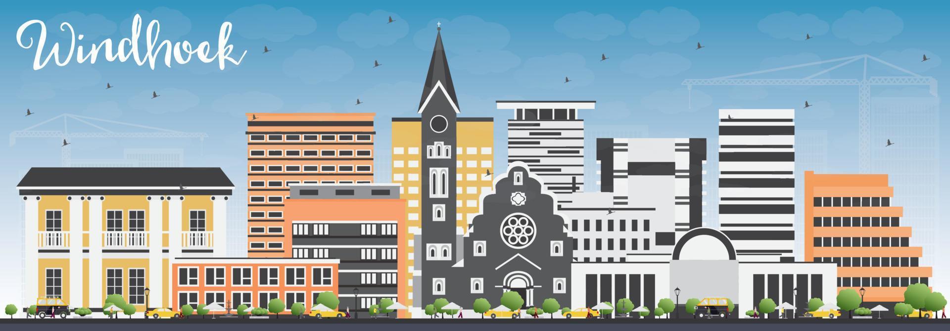 Windhoek Skyline with Color Buildings and Blue Sky. vector