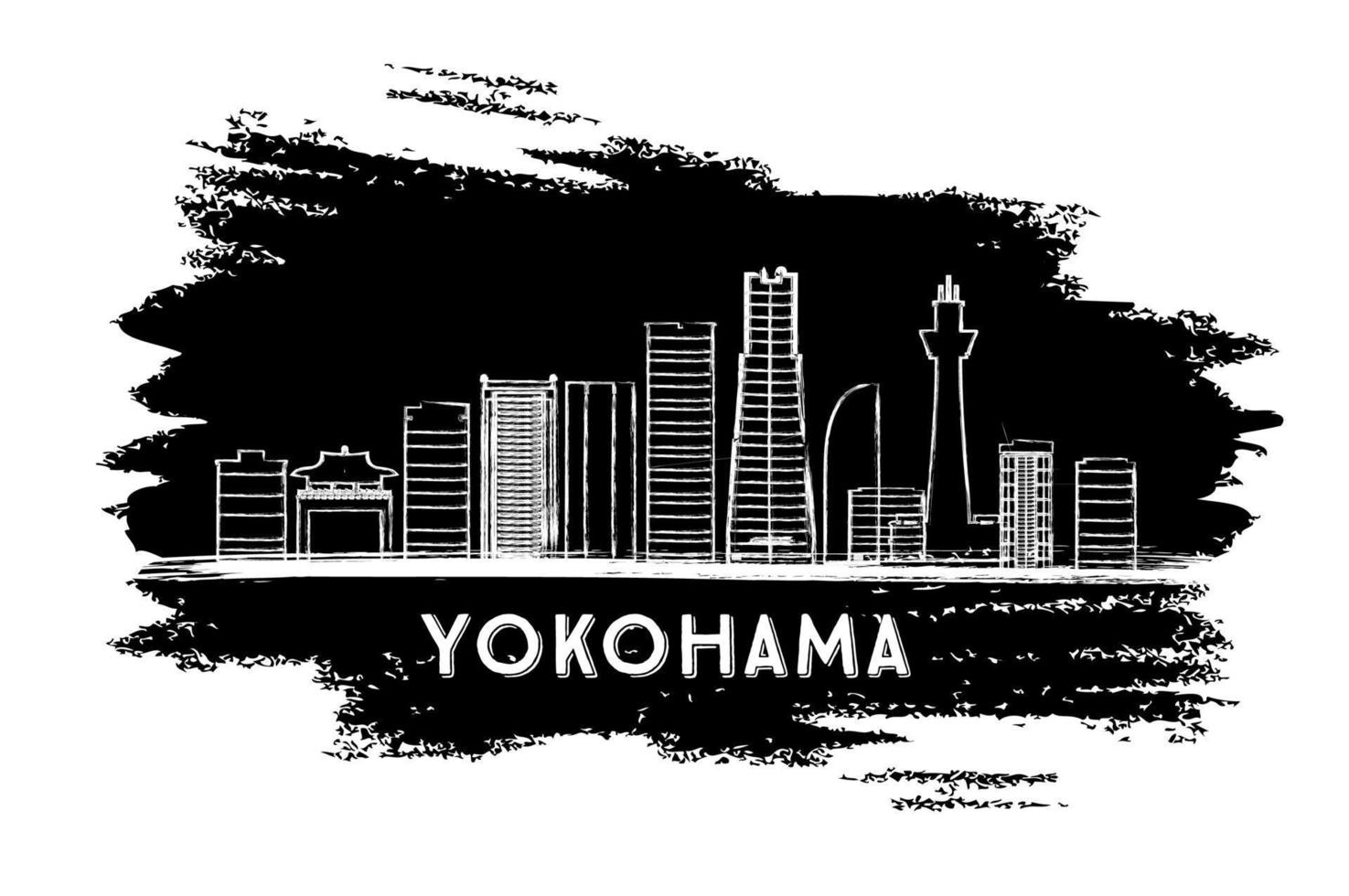 Yokohama Skyline Silhouette. Hand Drawn Sketch. vector