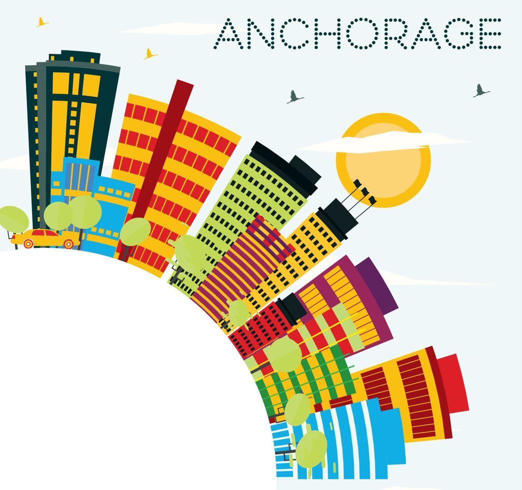 horizonte de anclaje con edificios de color, cielo azul y espacio de copia. vector