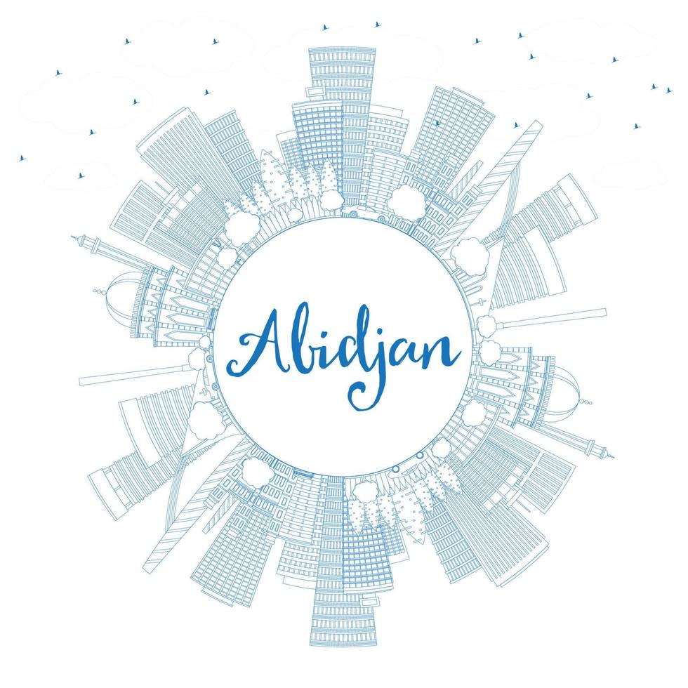 Outline Abidjan Skyline with Blue Buildings and Copy Space. vector