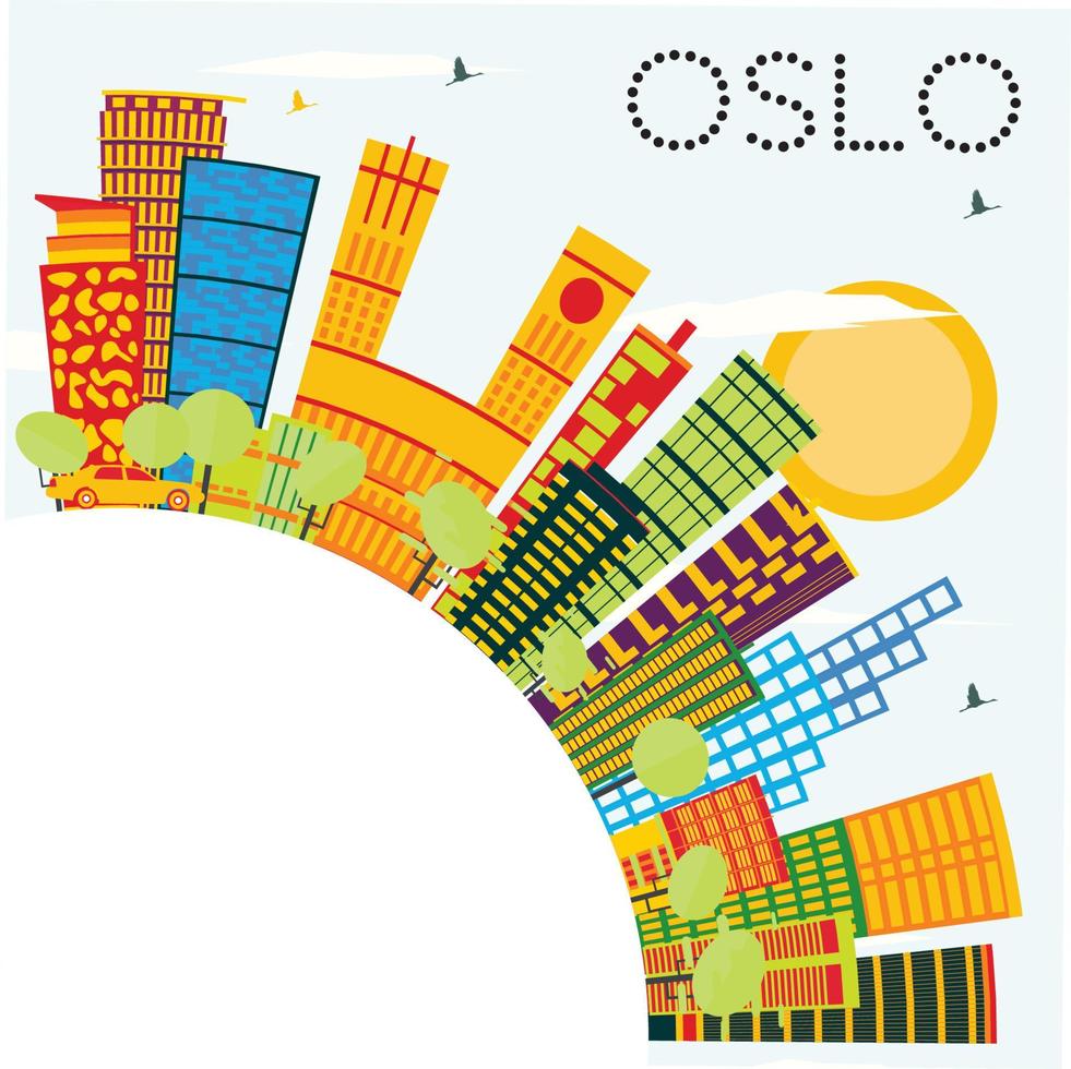 horizonte de oslo con edificios de color, cielo azul y espacio de copia. vector