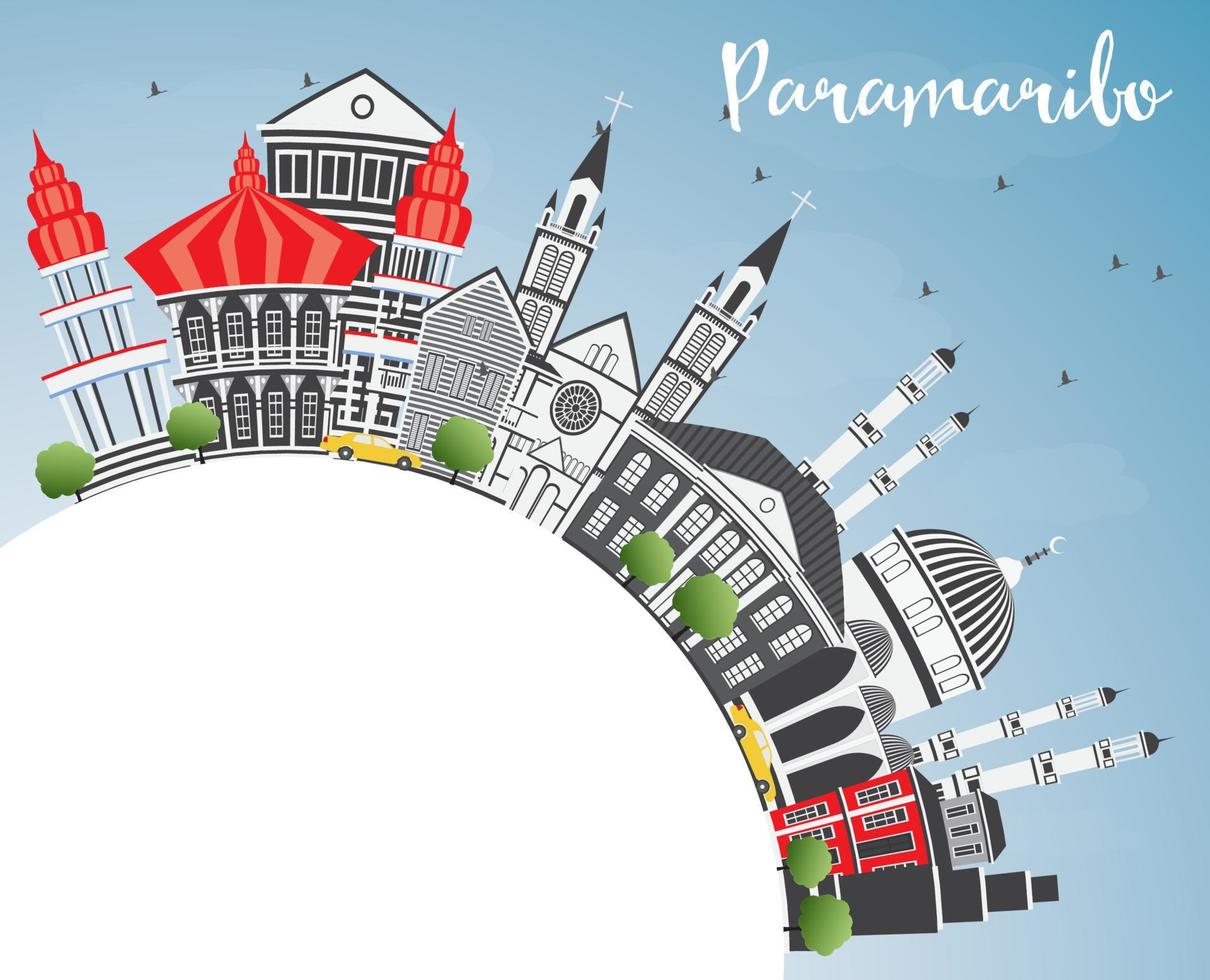 Paramaribo Skyline with Gray Buildings, Blue Sky and Copy Space. vector