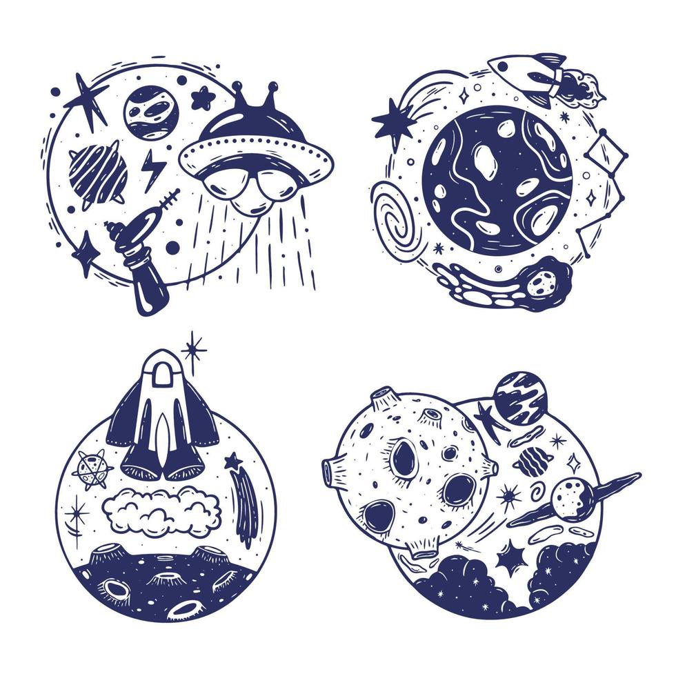 Minimalist Outer Space Tattoo Stickers Set vector