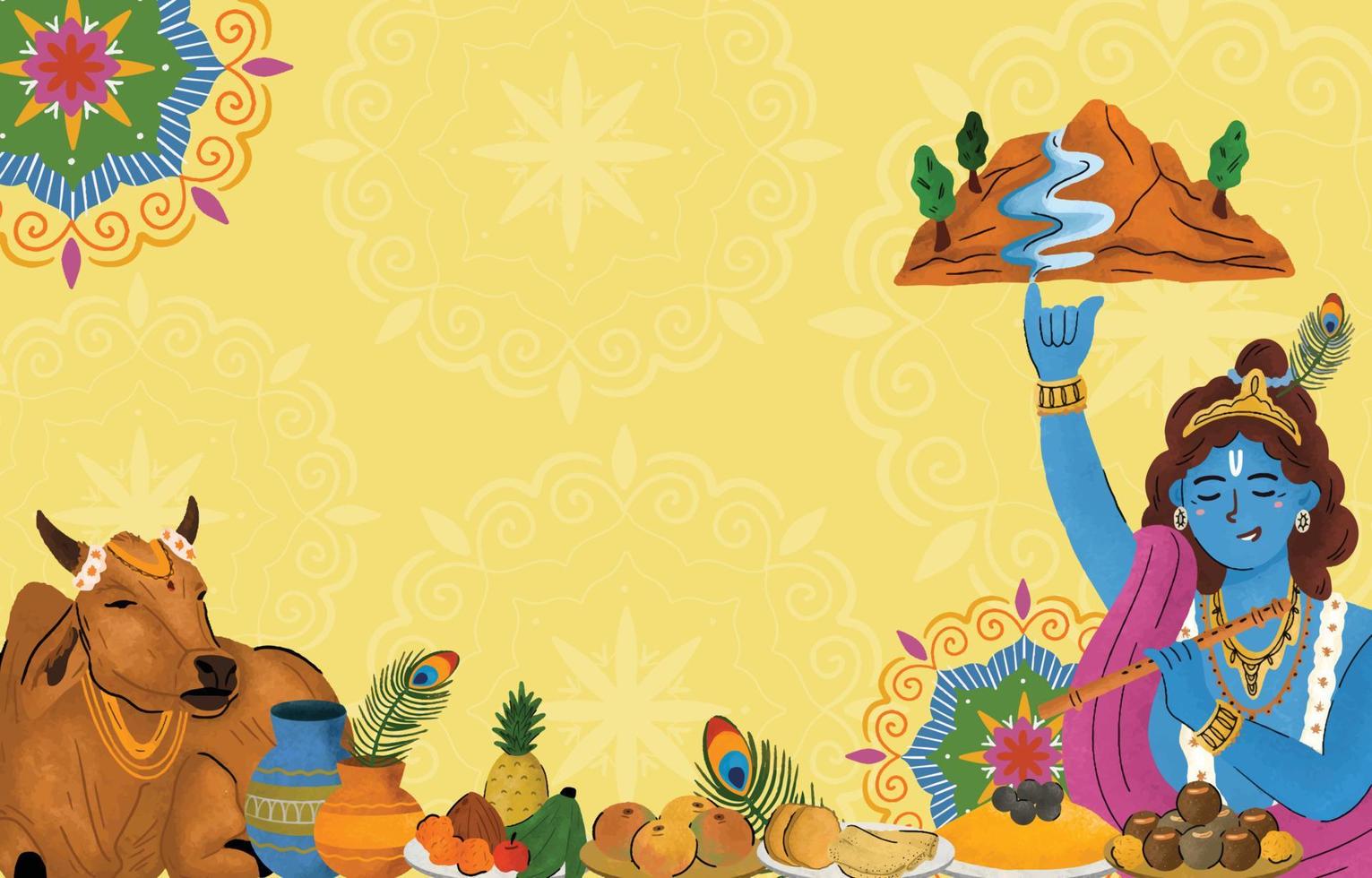 fondo de festividad de govardhan puja dibujado a mano vector