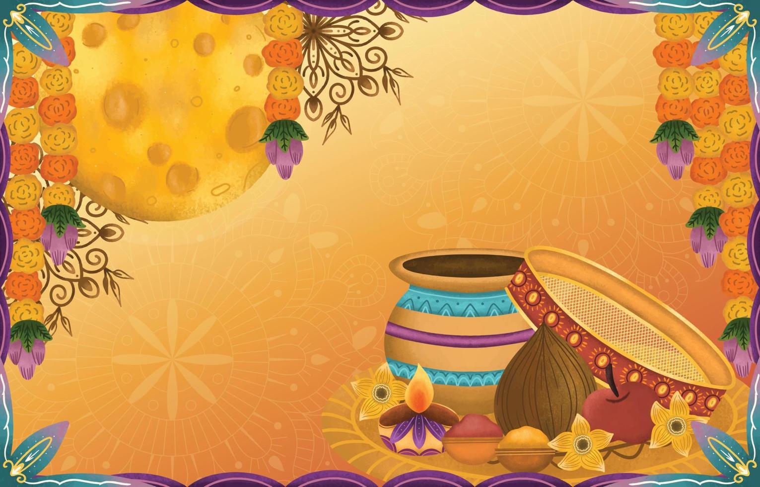 Hand Drawn Karwa Chaut Festivity Background vector