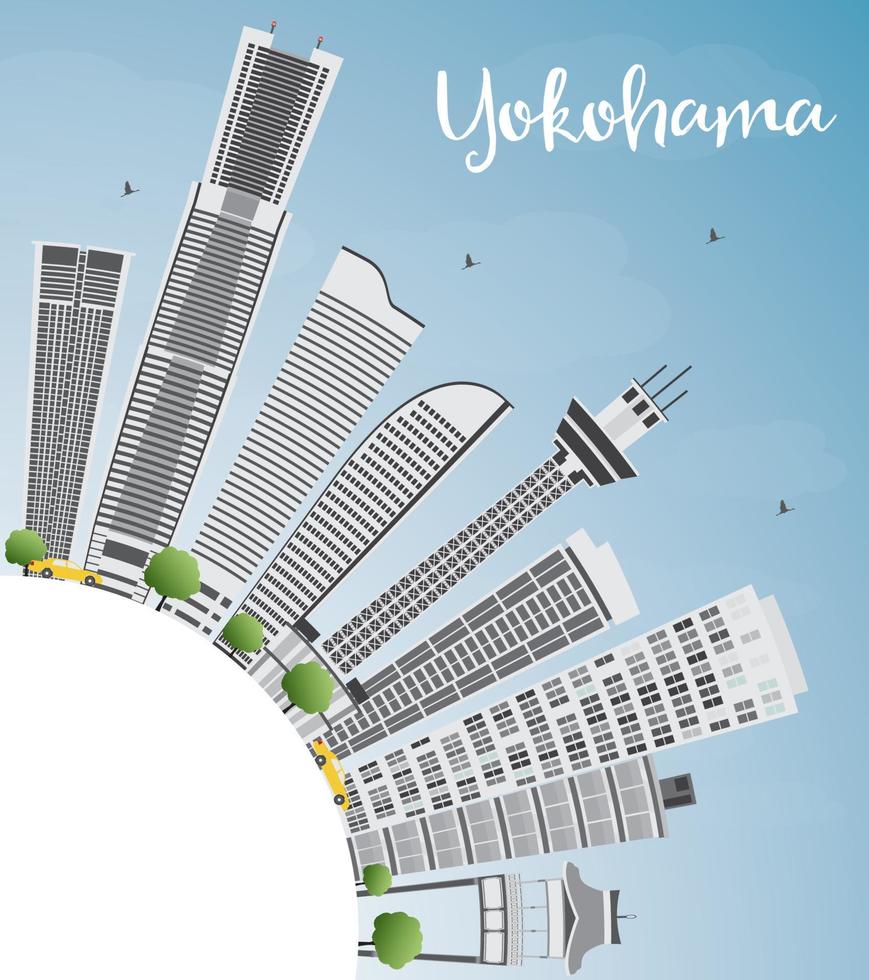 horizonte de yokohama con edificios grises, cielo azul y espacio para copiar. vector