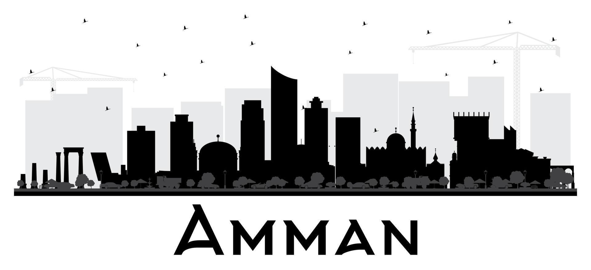 Amman Jordan City Skyline Black and White Silhouette. vector