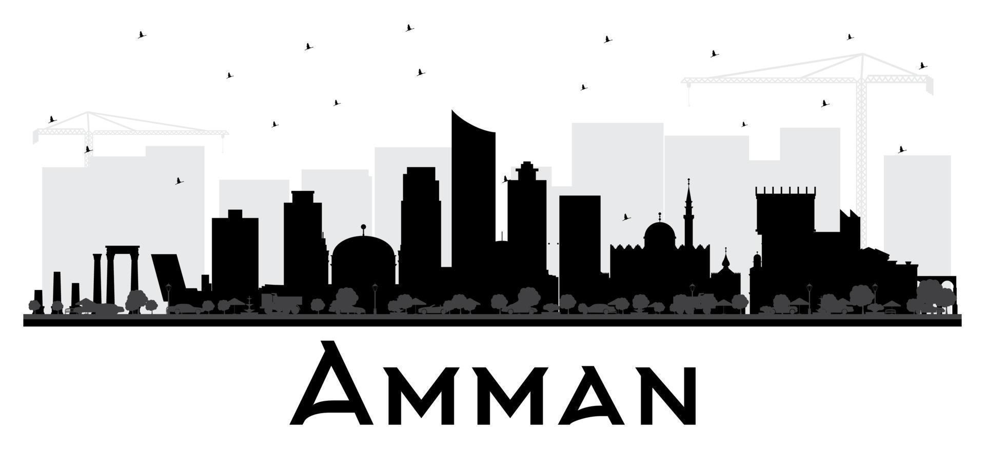 amman jordan city skyline silueta en blanco y negro. vector